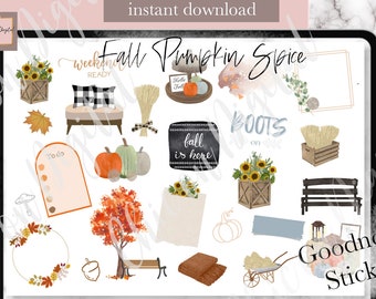 FALL DIGITAL STICKERS, Fall GoodNotes Stickers, Autumn Digital Sticker, pumpkin spice digital sticker, october digital stickers, farm house