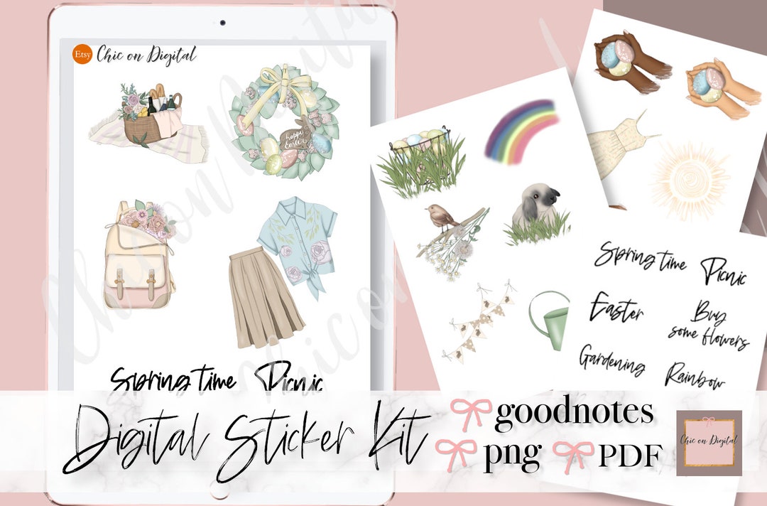 SPRING BUCKET Goodnotes Stickers, Gardening Stickers, Easter Digital