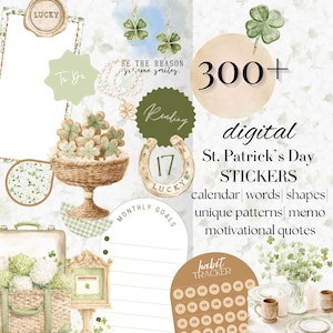 St Patrick DIGITAL Sticker Goodnotes, 26 maart Noteful iPad digitale stickerbundel, Lucky Irish stickerkit, datumpictogramtracker 26BKGN2 afbeelding 1