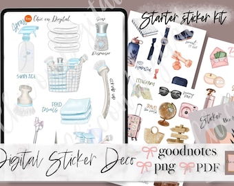 Starter Digital Sticker Kit, DAGELIJKSE PLANNING GOODNOTES Stickers, dagelijkse klusjes goodnotes, digitale reisstickers, werksticker, boho stickers