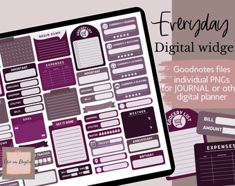 ESSENTIAL Widget Sticker, everyday GoodNotes sticker, goodnotes widgets, 2023 simple digital widget, dark color digital sticker, sticker kit