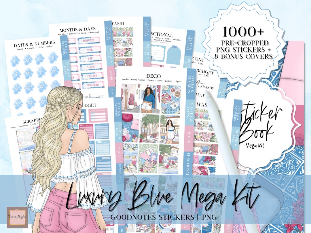 Goodnotes Stickers Pack, Blue Digital Stickers, Sticker Bundle for ...