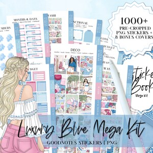 Goodnotes stickers pack, blue digital stickers, sticker bundle for goodnotes, digital journal sticker, summer sticker kit, Goodnotes sticker