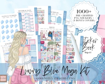 Goodnotes stickers pack, blue digital stickers, sticker bundle for goodnotes, digital journal sticker, summer sticker kit, Goodnotes sticker
