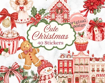 Pink Christmas digital stickers, Watercolor Whimsical Preppy Candy PNG, Festive Party Illustrations, Noteful GoodNotes stickers, clipart