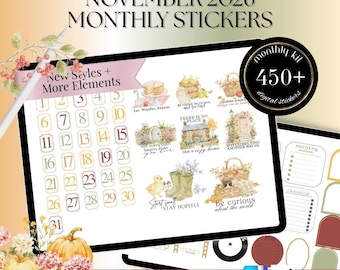 November cozy cottage fall 2026 GoodNotes Noteful Digital STICKERS, country side digital sticker Bundle, widget day clipart stickers 26MTNOV