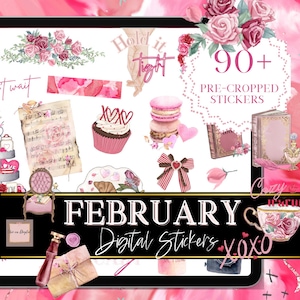 VALENTINES Day DIGITALE Aufkleber für GoodNotes Februar digitales Journaling, digitales Weite, Jubiläumsaufkleber Bekanntheitsplanung Symbole