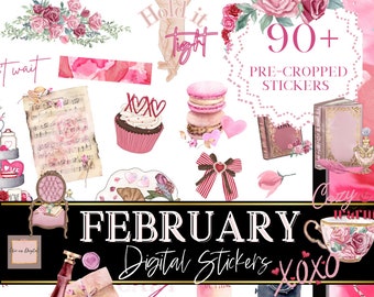 VALENTINES Day DIGITAL Stickers for GoodNotes February digital journaling, digital wideget, anniversary sticker notability planning icons