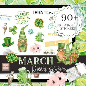 Adesivi DIGITALI di San Patrizio per l'adesivo digitale GoodNotes March, adesivi primaverili per il widget di marzo per Notability, kit funzionale Noteshelf