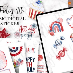 Autocollants numériques du 4 juillet, autocollants Goodnotes de la fête de l'indépendance, autocollants pré-recadrés, autocollant numérique du 4 juillet, sticker citations de bonnes notes de juillet