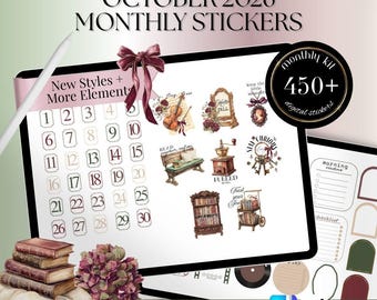 October cozy home reading 2026 GoodNotes Noteful Digital STICKERS, fall digital sticker Bundle, widget days months clipart stickers 26MTOCT