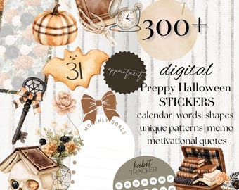 Preppy cute Halloween Digital Planner Stickers: Pre-cropped PNG GoodNotes Noteful Sticker bundle, reading October 2026 sticker pack 26BKG11