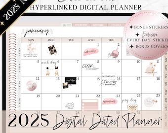 2025 DATED DIGITAL PLANNER, GoodNotes Planner 2025, Minimalistic Dated Digital Planner, iPad Notability Noteshelf Plan, Daily Sticker bundle
