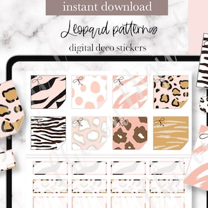 Puede incluir: Pegatinas digitales para planificador con patrones de leopardo, cebra y abstractos rosa y blanco. Las pegatinas están en formato digital y se pueden usar para planificar, llevar un diario o decorar.