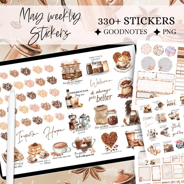 May GOODNOTES STICKER digital planner for coffee sticker for Affirmation functional stickers everyday journal sticker monthly kit Notability