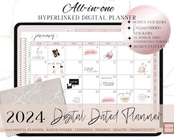 2024 DATED DIGITAL PLANNER, GoodNotes Planner 2024, Minimalistic Dated Digital Planner, iPad Planner, Daily Planner, 2024 Notability Planner