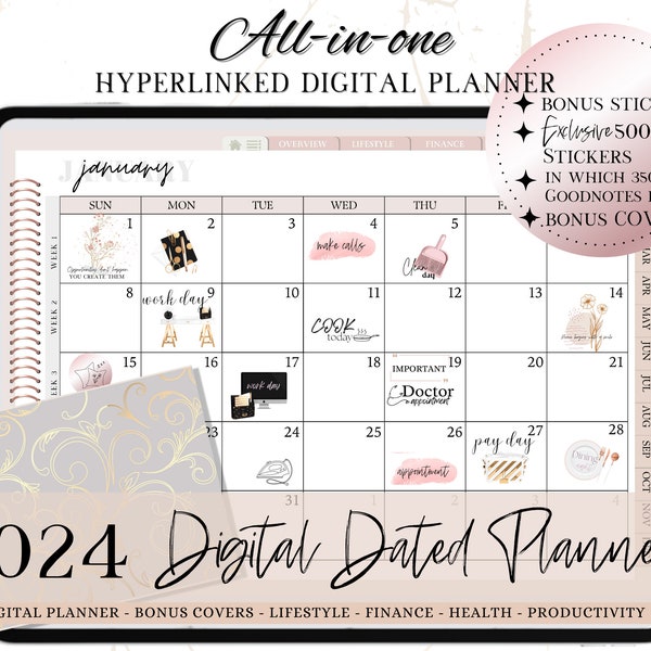 2024 DATED DIGITAL PLANNER, GoodNotes Planner 2024, Minimalistic Dated Digital Planner, iPad Planner, Daily Planner, 2024 Notability Planner