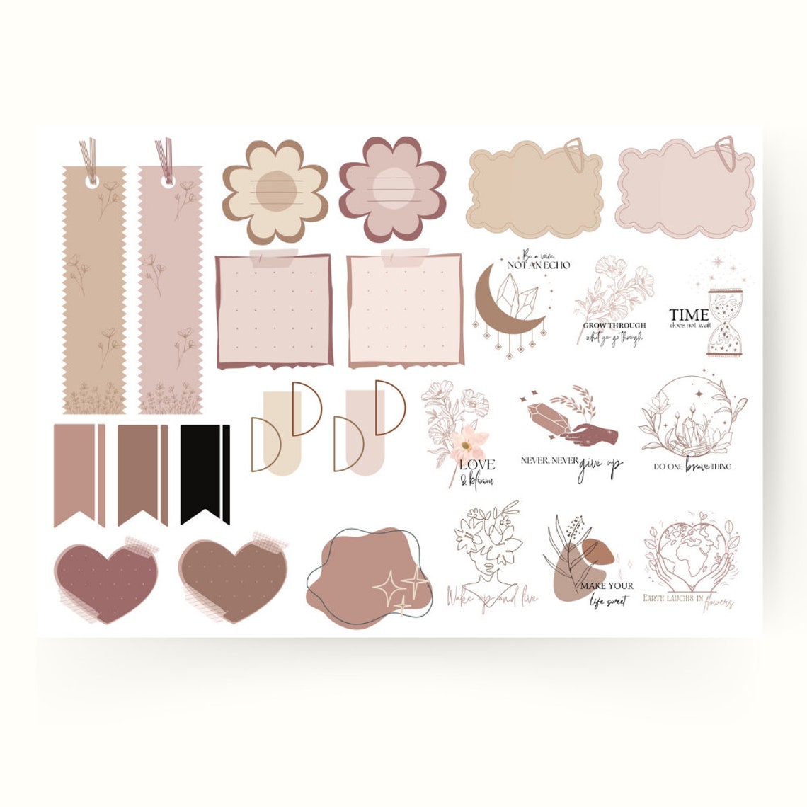 BOHO DIGITAL STICKERS Aesthetic Goodnotes Sticker Pack Digital Quote ...