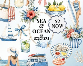 Sea and beach Digital Sticker for Goodnotes, Noteful and Journal: Mediterranean Coastal Summer clipart, Digital Planner Journal stickers