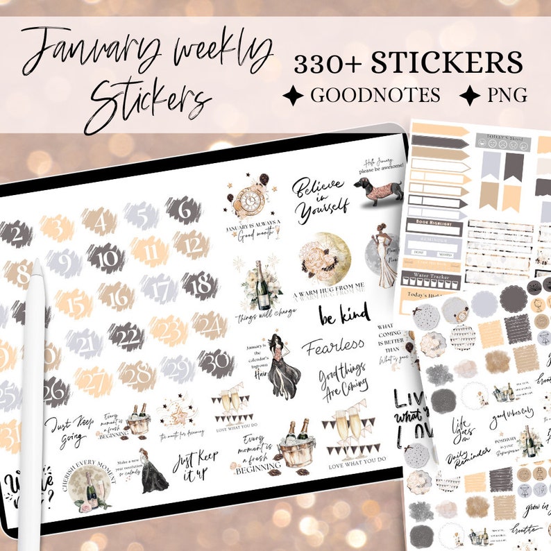 2026 Calendar January GOODNOTES STICKER, New Year Digital Sticker ...