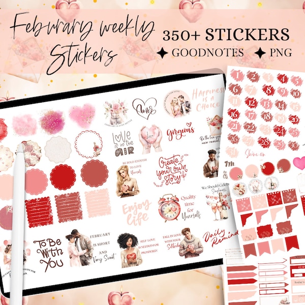 February GOODNOTES STICKER, Valentines day digital sticker self love inspiration sticker for Notability everyday stickers functional journal