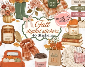 Fall Cozy home for Goodnotes, Noteful and Journal: Autumn floral arrangement clipart, Digital Planner Journal sticker, September sticker kit