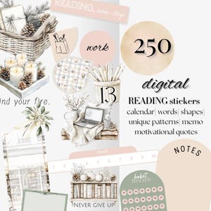 Adesivo DIGITALE Boho reading goodnotes, lettura invernale di libri, citazione motivazionale di ispirazione, adesivi Notability Noteshelf, widget bookworm