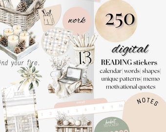 Boho reading DIGITAL Sticker goodnotes, Winter book reading, inspiration Motivational quote, Notability Noteshelf stickers, widget bookworm