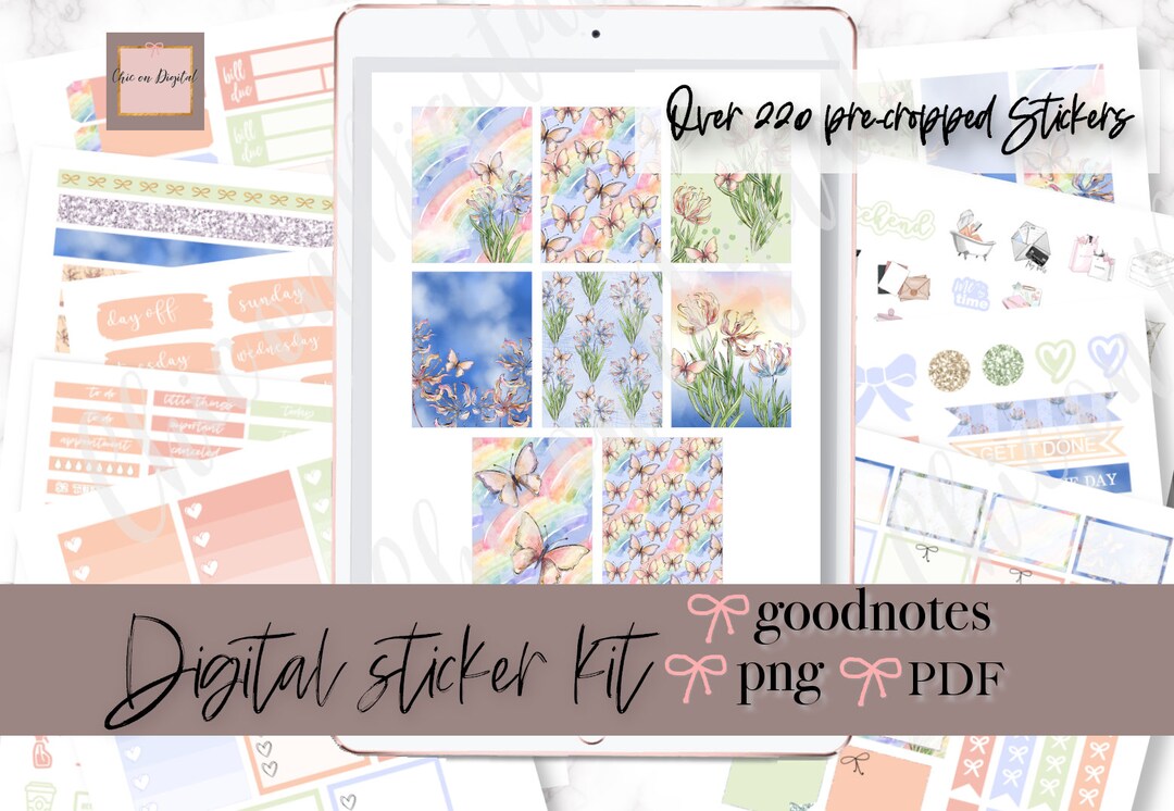 SPRING Goodnotes Stickers, BUTTERFLY Digital Stickers, Flower Goodnotes