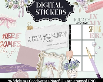 Digital Journal Sticker for Goodnotes and Noteful: Spring theme with motivation quotes, realistic stickers PNG