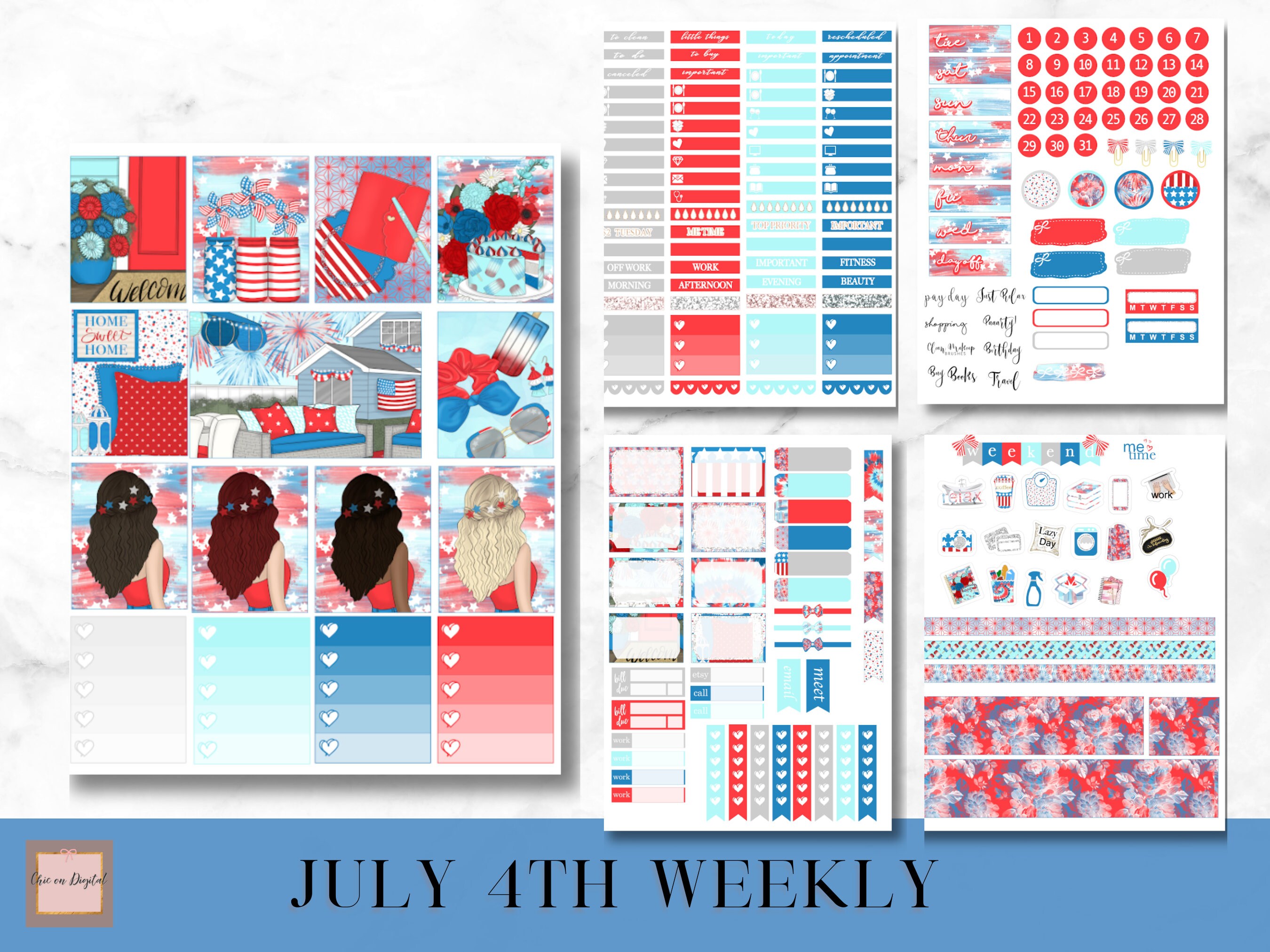 JULY 4th Digital Stickers Bundle, Independence Day Digital Stickers ...
