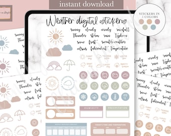 WEATHER Digital Sticker, weather goodnotes sticker, forecast digital sticker, humidity tracker, minimalist goodnotes sticker, moon stickers