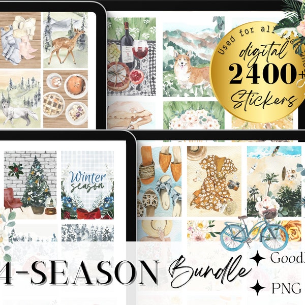 Spring, summer, fall & winter Sticker Pack, goodnotes stickers bundle, digital widgets, 2000+ stickers, beach, christmas, fall, easter kit