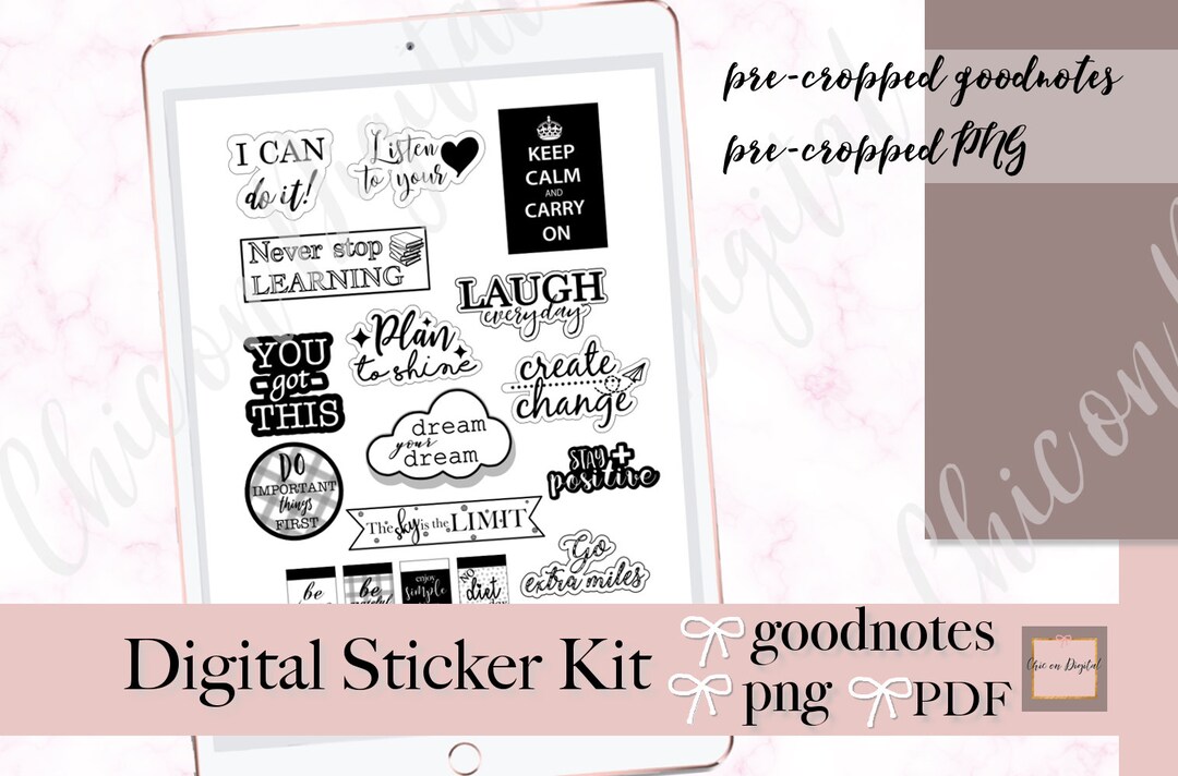 BLACK AND WHITE Digital Planner Stickers, Goodnotes Stickers ...