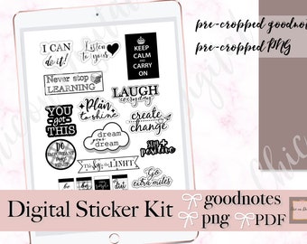 BLACK AND WHITE Digital Planner Stickers, Goodnotes Stickers, Inspirational stickers, iPad Digital Stickers,  Goodnotes Pre-cropped stickers