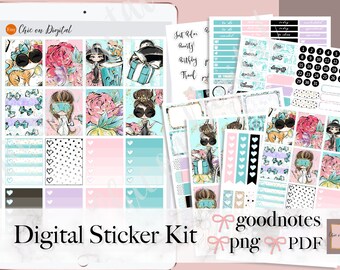 DIGITAL PLANNER STICKERS, Digital Stickers Goodnotes, iPad Planner Stickers, Goodnotes weekly kit, Pre-cropped ipad stickers, Audrey sticker