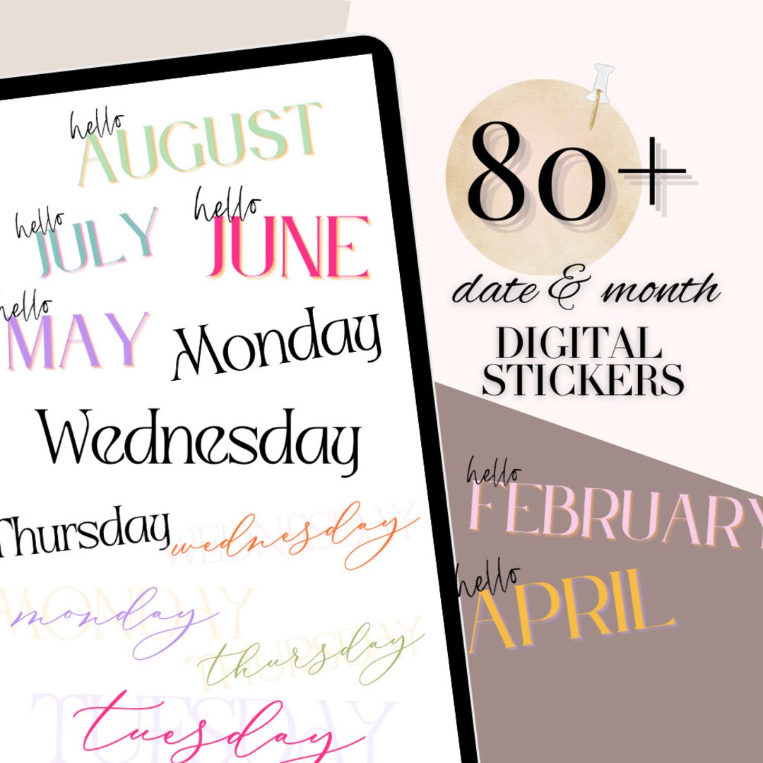 Digital Date Sticker, Goodnotes Month Sticker, Black Month Date Sticker ...