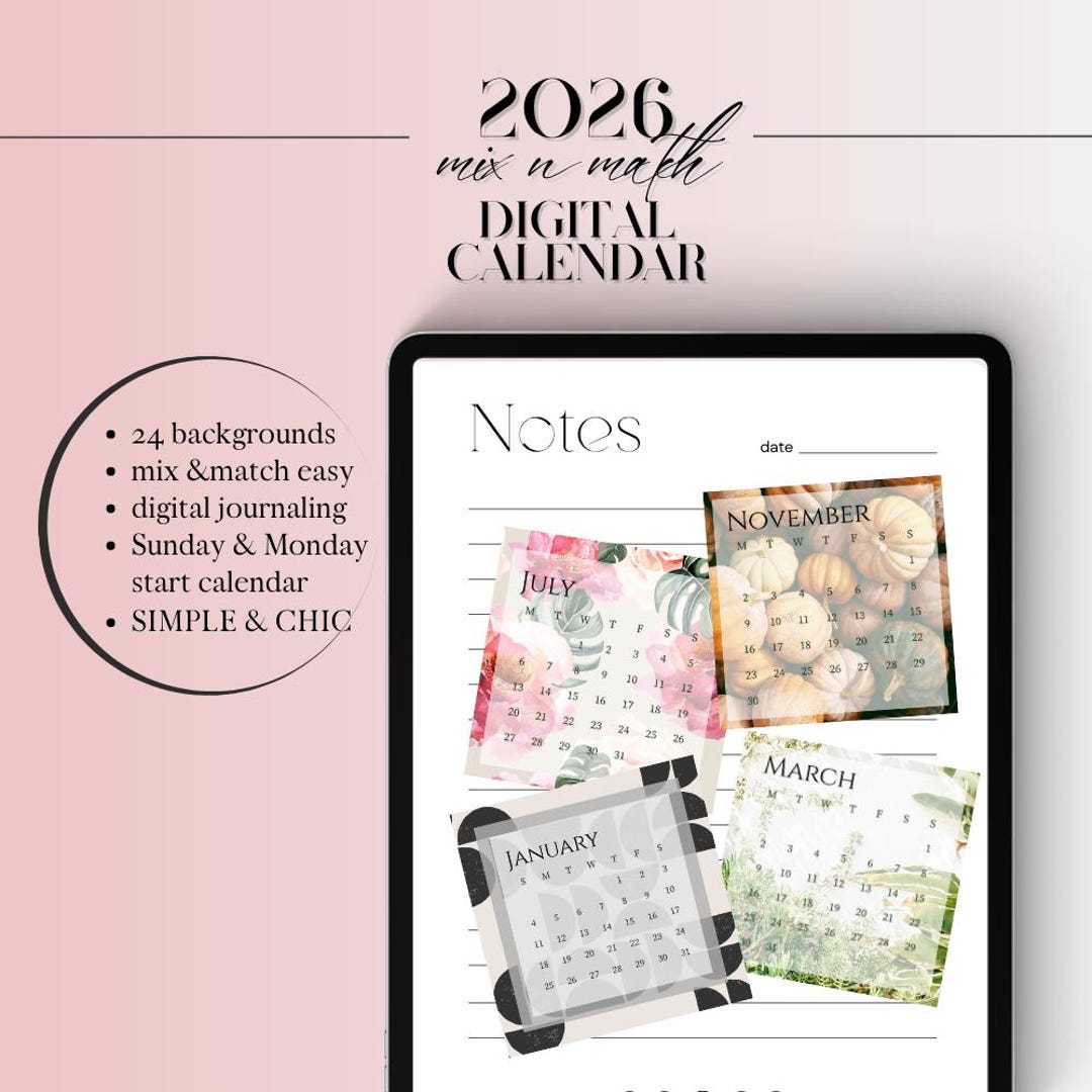2026 DIGITAL CALENDAR Stickers, PNG Goodnotes Calendar, Photo Digital ...