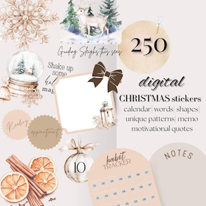 KERST DIGITALE sticker goodnotes, Winter December Notability iPad-pictogram, digitaal dagboek, png bijgesneden, inspiratiecitaten, notitieplank