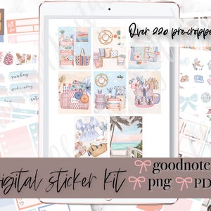 SUMMER GOODNOTES STICKERS, Summer Boho Goodnotes stickers, Beach digital stickers, home Pre-cropped stickers, goodnotes digital weekly set