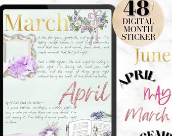 Glitter Gold Digital Month Stickers, Goodnotes Noteful Month Stickers, Rose Gold  sticker, whole year digital planning, Colorful stickers
