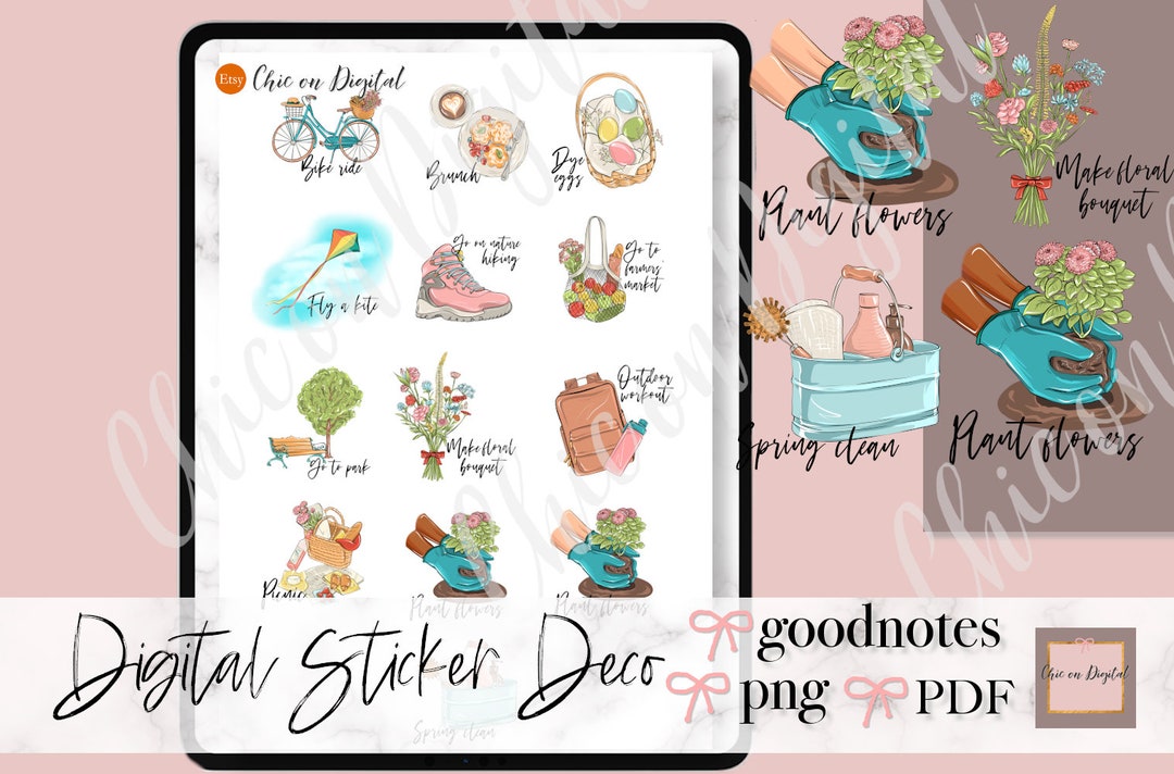 SPRING BUCKET Goodnotes Stickers, Picnic Stickers, Brunch Digital