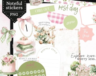 Noteful Spring Soft Chill Day Digital Stickers, Spring day Noteful iPad digital Sticker Bundle, widget date icon habit tracker 26BKGN5