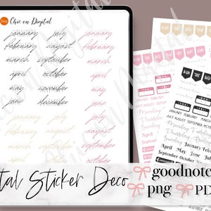 ADESIVO MESE DIGITALE, adesivi per Goodnotes, adesivo digitale del mese dell'anno, adesivi con data digitale, adesivi mensili Goodnotes, domenica