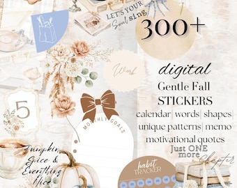 Gentle Fall Reading Digital Planner Stickers: Pre-cropped PNG GoodNotes Noteful Sticker bundle, September October 2026 sticker pack 26BKG9