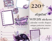 Witchy digital stickers goodnotes, goth planner stickers, witchy planner, moon stickers, notability noteshelf stickers, witchy digital kit