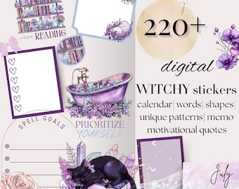 Witchy digital stickers goodnotes, goth planner stickers, witchy planner, moon stickers, notability noteshelf stickers, witchy digital kit