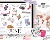 JUNE DIGITAL PLANNER Stickers, travel GoodNotes Sticker, summer Digital Sticker, digital sticker pack, goodnotes sticker, june planner