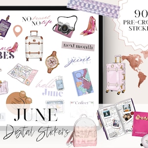 JUNE DIGITAL PLANNER Stickers, Travel Goodnotes Sticker, Summer Digital ...