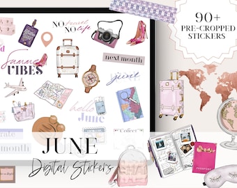 JUNE DIGITAL PLANNER Stickers, travel GoodNotes Sticker, summer Digital Sticker, digital sticker pack, goodnotes sticker, june planner